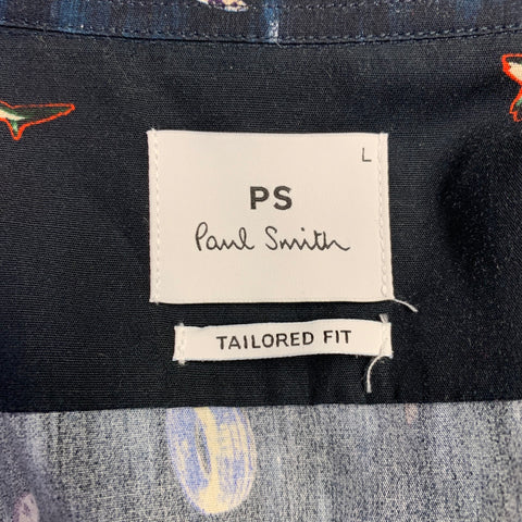 PS by PAUL SMITH Taille L Noir Multicolore Imprimé Graphique Coton Chemise Manches Longues