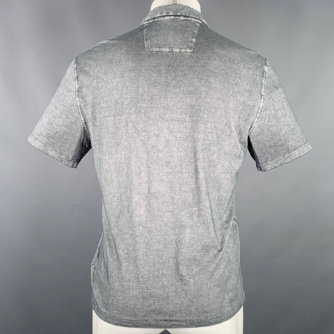 JOHN VARVATOS * U.S.A. Size M Grey Distressed Cotton Half Placket Polo
