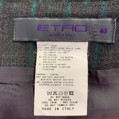 ETRO Size 10 Grey Green Wool Blend Stripe Pencil Knee Length Skirt