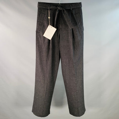 EMPORIO ARMANI Size 30 Grey Charcoal Embossed Virgin Wool Belted Dress Pants