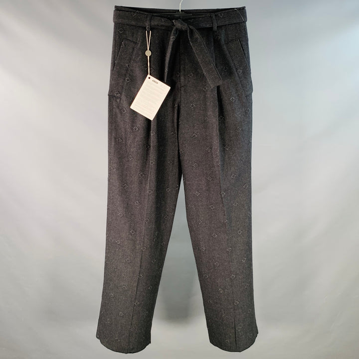 EMPORIO ARMANI Size 30 Grey Charcoal Embossed Virgin Wool Belted Dress Pants