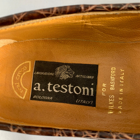 A.TESTONI Size 8.5 Brown Alligator Leather Moccasin Loafers