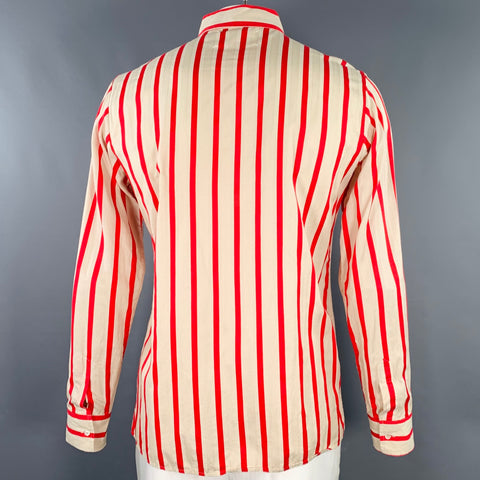 MARTIN MARGIELA Size L Beige Red Stripe Cotton Button Down Long Sleeve Shirt