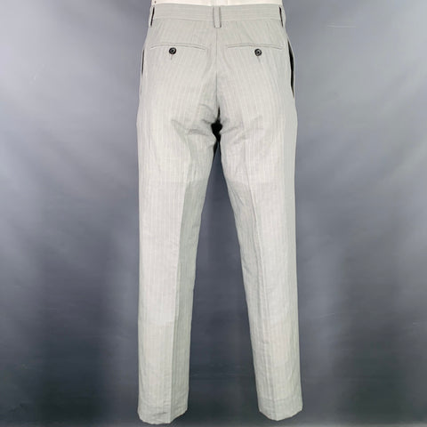 DOLCE & GABBANA Size 46 Light Gray Stripe Linen Cotton Notch Lapel Suit
