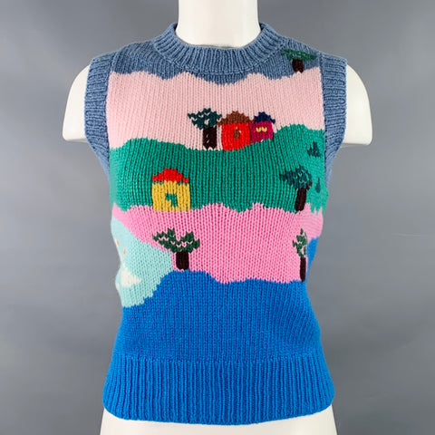 SUZIE KONDI Size XS Multi Color Cashmere Knit Crew Neck Cottagecore Vest