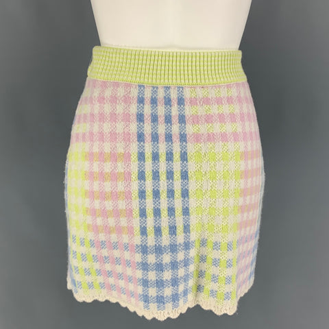 LOVE SHACK FANCY Size XS White & Multi-Color Nylon Blend Plaid A-Line Mini Skirt