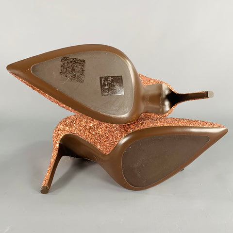 MICHAEL KORS COLLECTION Size 9.5 Copper Glittered Leather Trim Stiletto Pumps