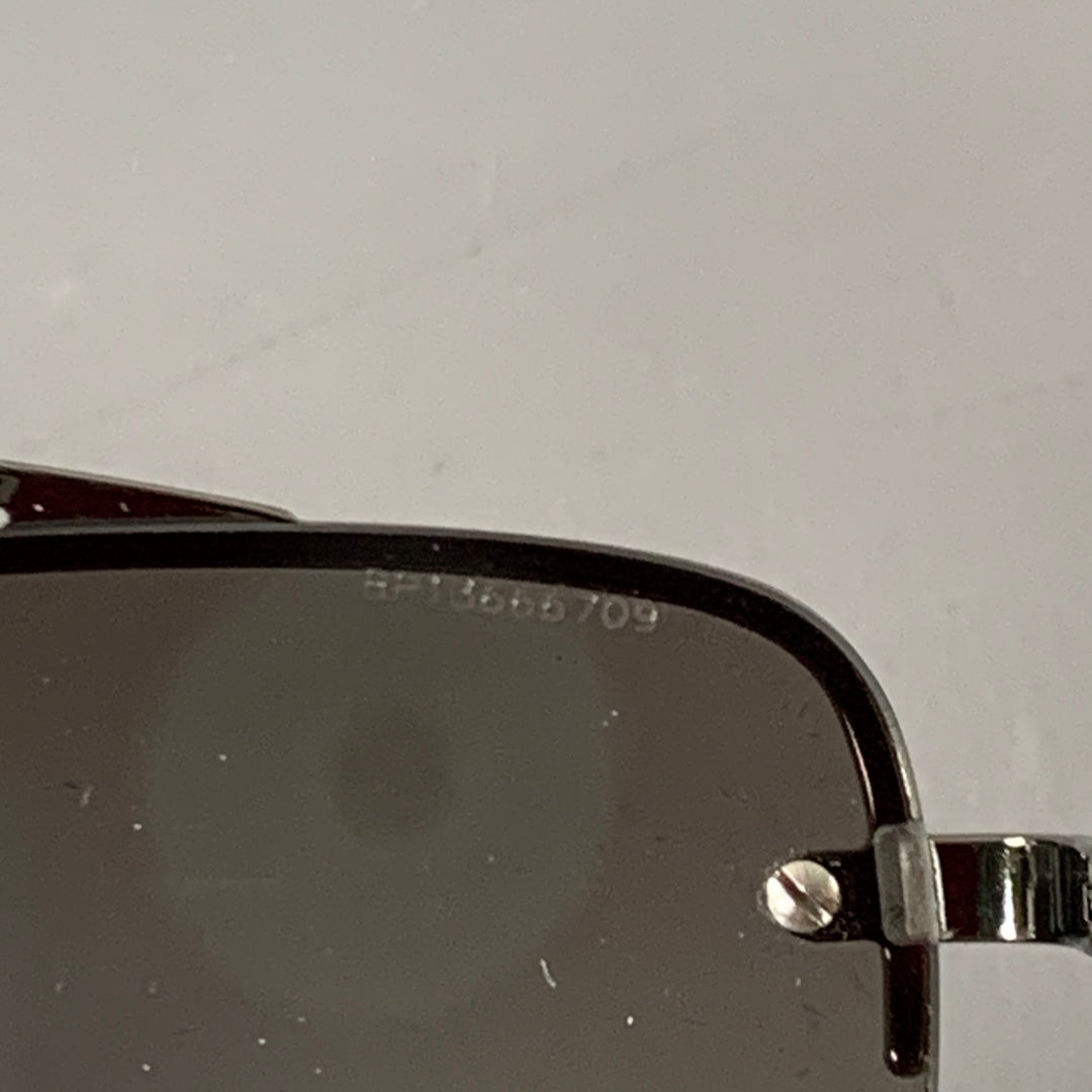 PRADA Silver Metal Square Semi Rimless Sunglasses