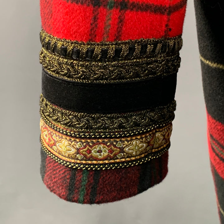 THE KOOPLES Size S Red Black Yellow Wool Blend Plaid Notch Lapel Coat