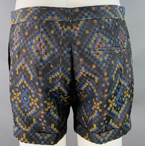 MATTHEW WILLIAMSON Size S Black Multi Color Textured Polyester Silk Shorts Suit