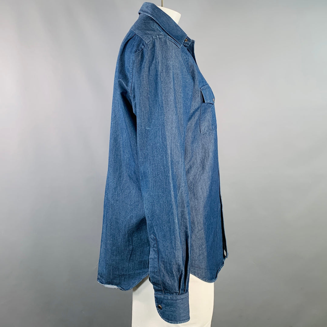 ADAM KIMMEL Size L Indigo Cotton Denim Twill Western Snap Long Sleeve Shirt