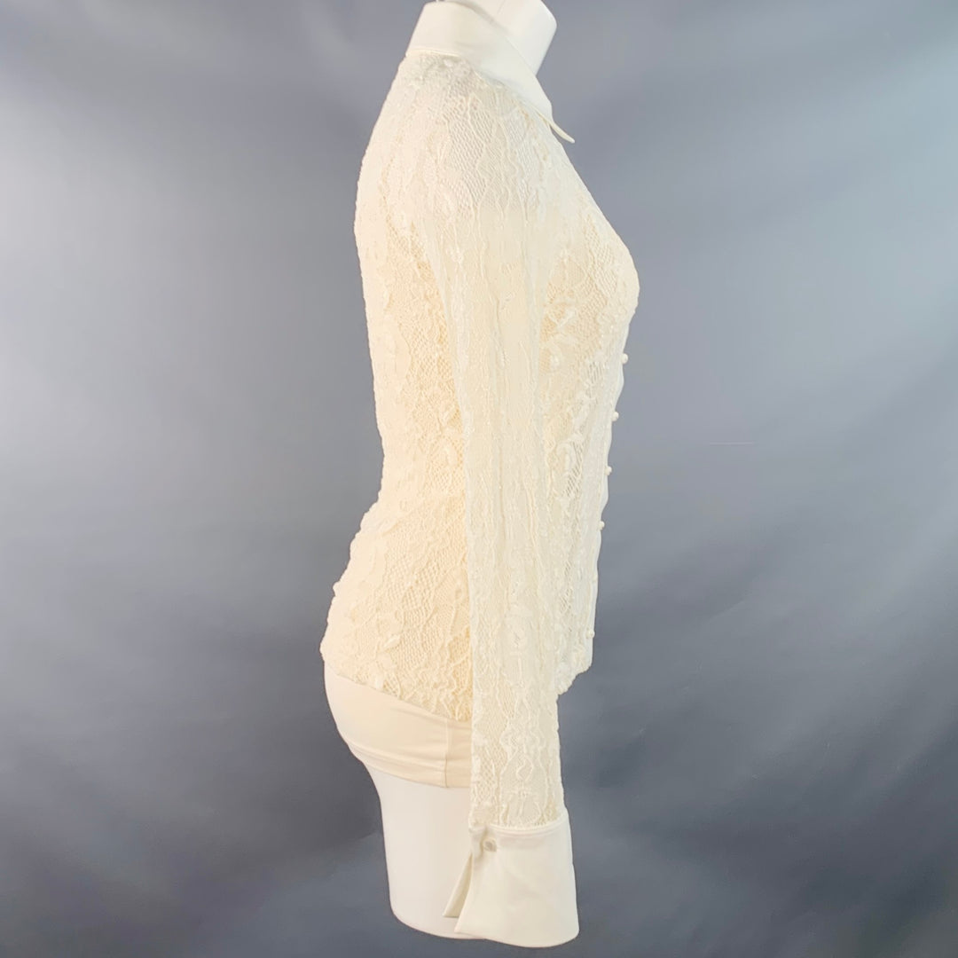 ANNE FONTAINE Size 6 Margie Cream Polyamide Blend Lace Button Up Blouse