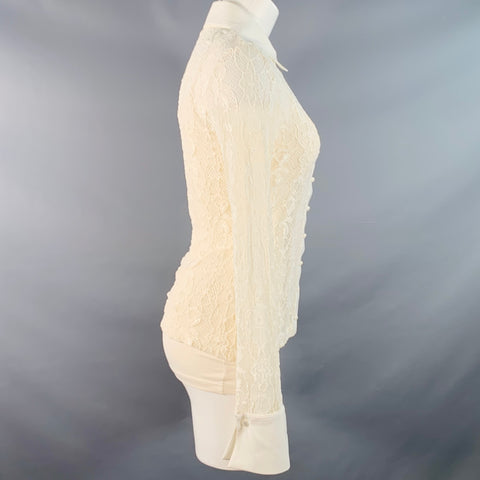 ANNE FONTAINE Size 6 Margie Cream Polyamide Blend Lace Button Up Blouse