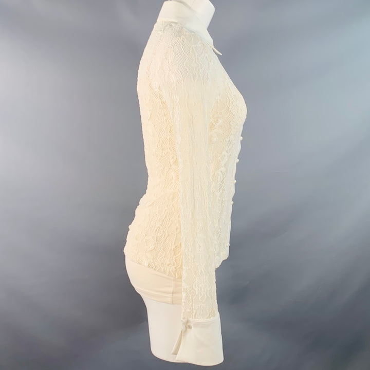 ANNE FONTAINE Size 6 Margie Cream Polyamide Blend Lace Button Up Blouse