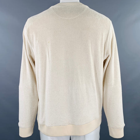 FENDI Size XL Khaki Terrycloth Cotton Blend Crew Neck Sweatshirt