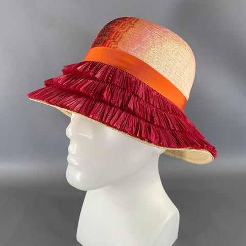 MISSONI Pink Orange Woven Straw Hats