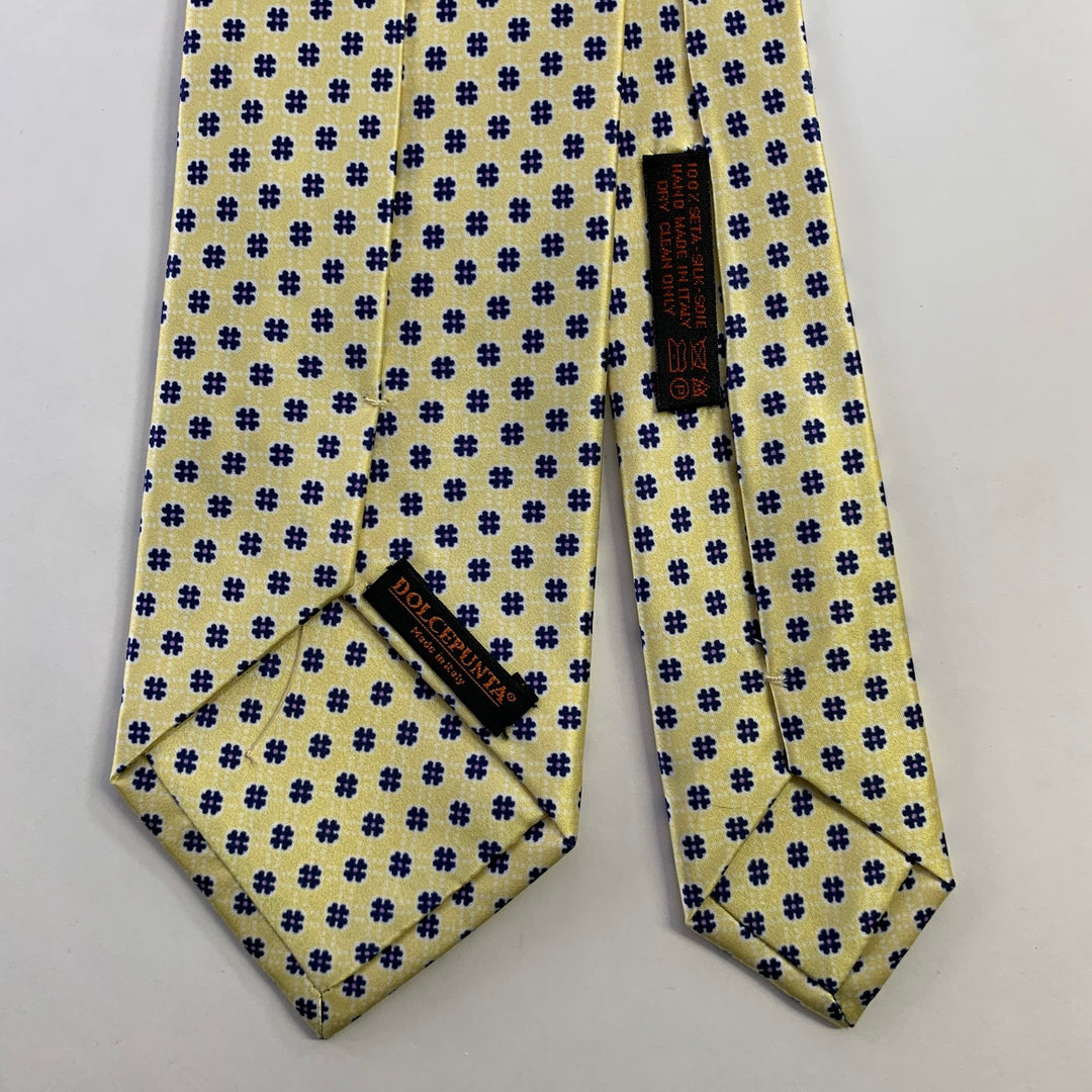 DOLCEPUNTA Light Yellow Blue Floral Silk Tie