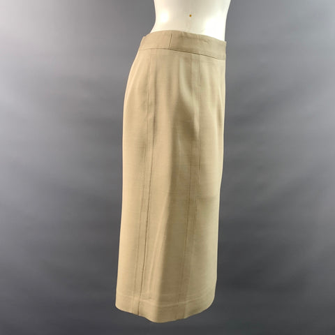 BURBERRY Size 6 Tan Beige Wool Silk Pencil Knee Length Skirt