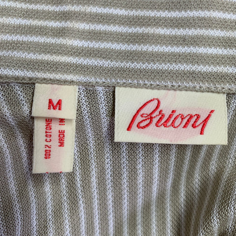 BRIONI Size M Taupe White Stripe Cotton Button Up Long Sleeve Shirt