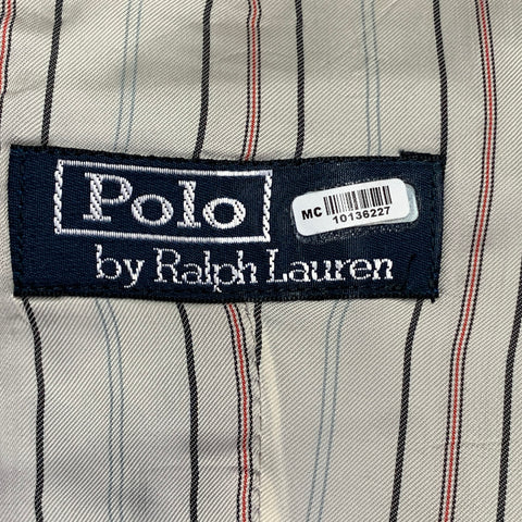 Costume 3 pièces POLO by RALPH LAUREN taille 42 Regular, laine vierge, rayé bleu marine et gris
