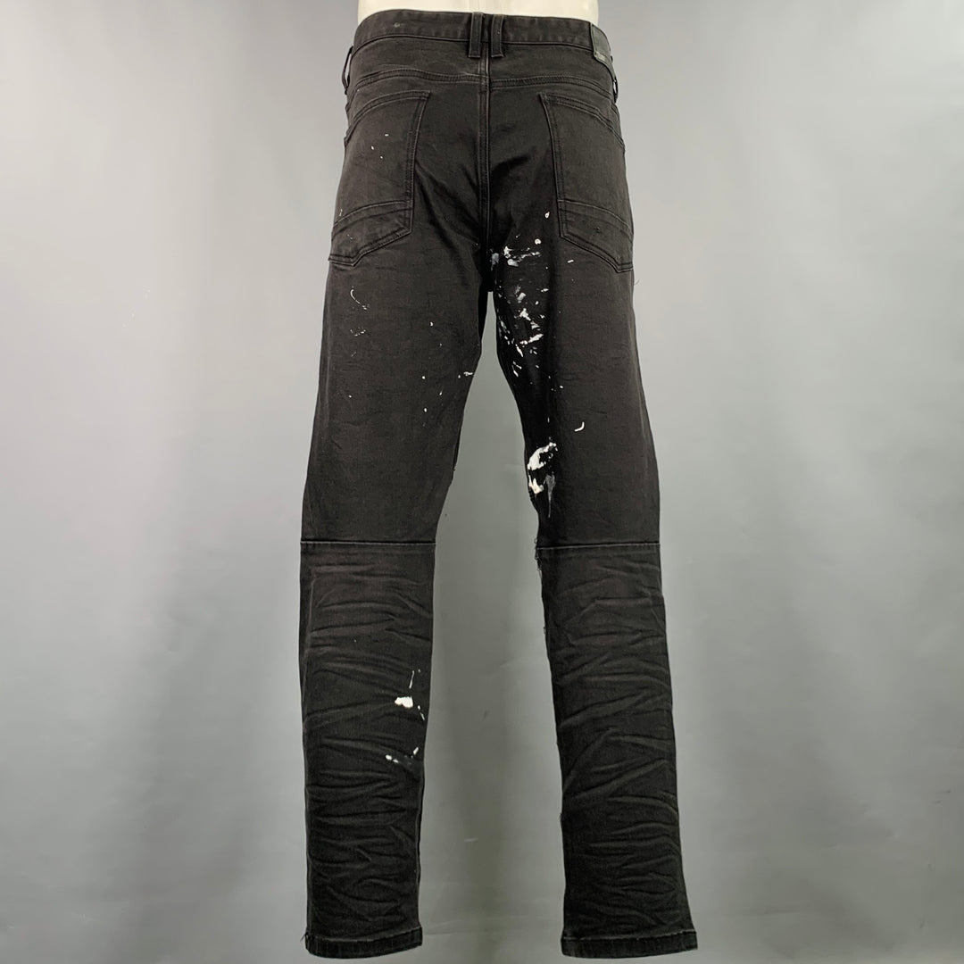 SMOKE RISE Size 40 Black Distressed Cotton Blend Jeans