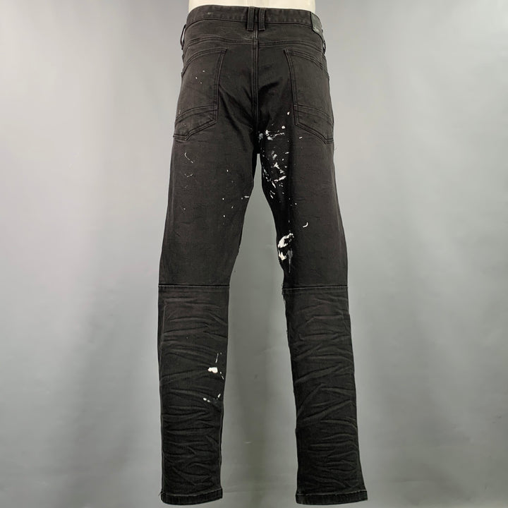 SMOKE RISE Size 40 Black Distressed Cotton Blend Jeans