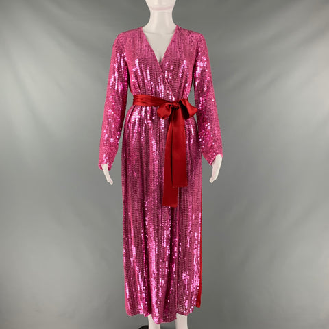 ATTICO Size 2 Pink Red Viscose Sequined Wrap Dress
