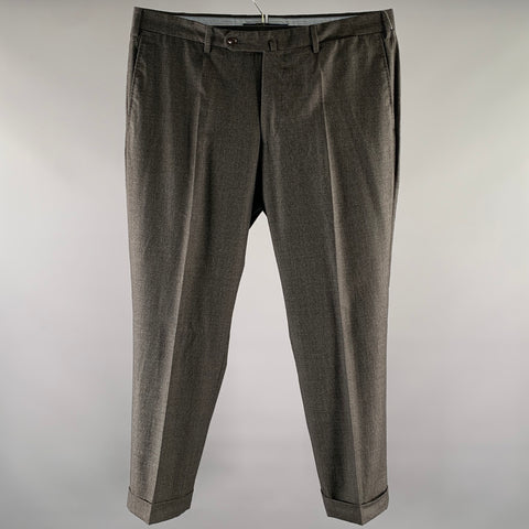 INCOTEX Size 38 Grey Black Grid Wool Cuffed Dress Pants