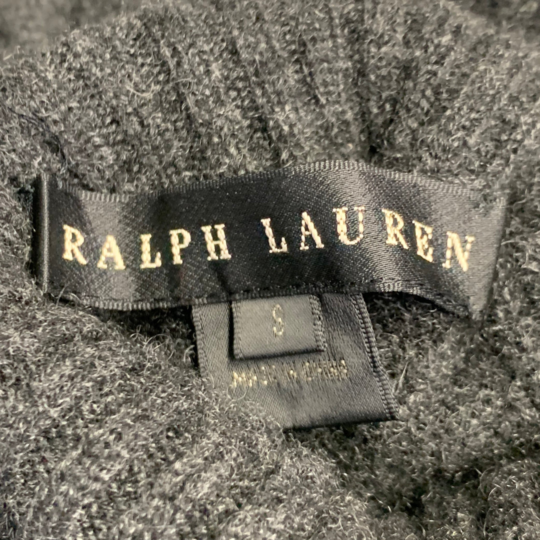 RALPH LAUREN Size S Grey Charcoal Cashmere Cable Knit Turtleneck Sweater