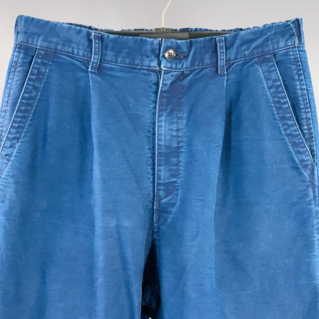 SAGE DE CRET Size M Indigo Cotton Pleated Elastic Waistband Casual Pants