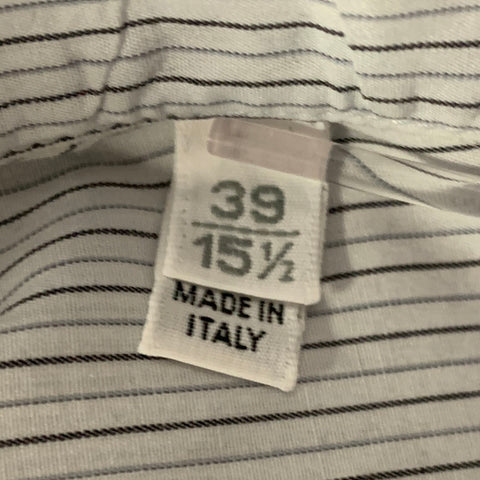 LANVIN Size S Light Blue Grey Black Stripe Cotton Spread Collar Shirt
