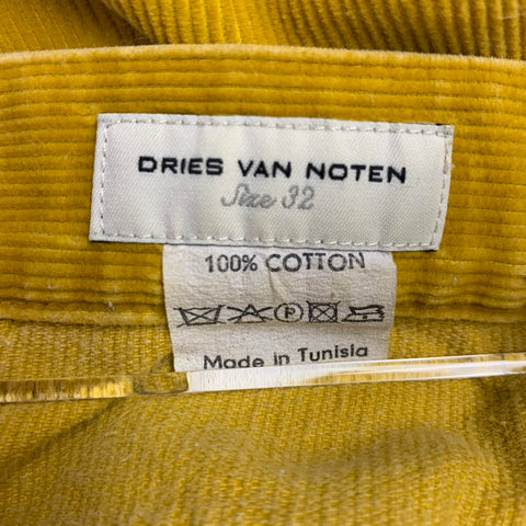 DRIES VAN NOTEN Size 32 Yellow Corduroy Cotton Button Fly Casual Pants