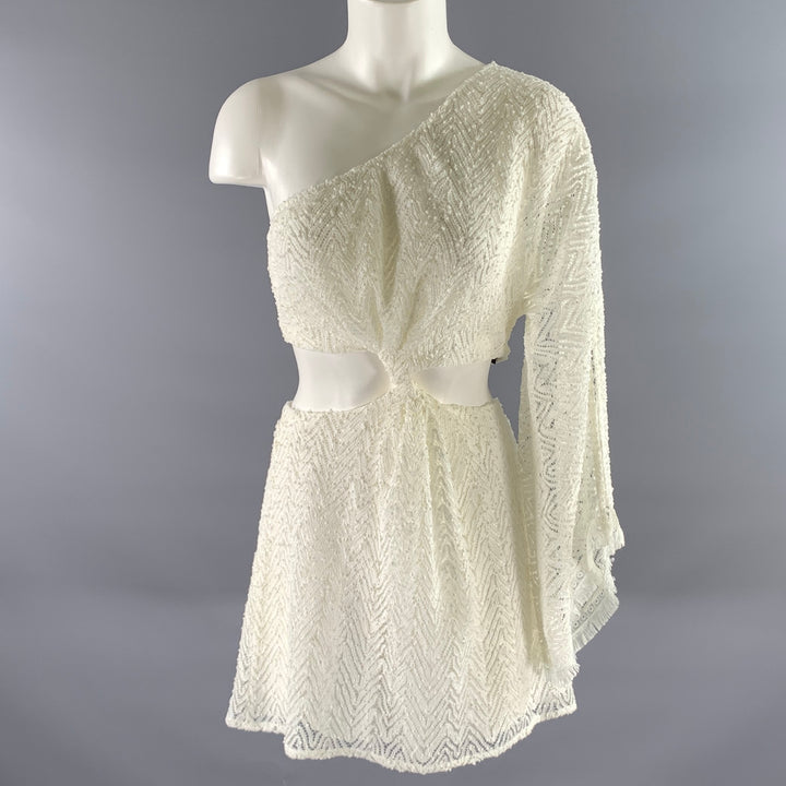 RAMY BROOK Size M White Polyester Chevron One Shoulder Mini Dress