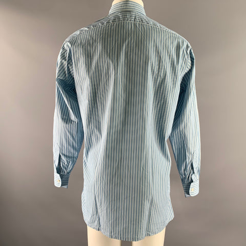 CHARVET Size M Blue White Navy Stripe Cotton Point Collar Long Sleeve Shirt