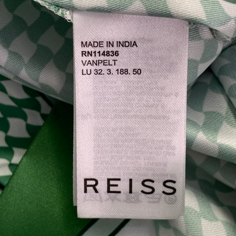 Chemise à manches courtes coupe droite REISS, taille M, Vanpelt, polyester, motifs géométriques verts et ivoire
