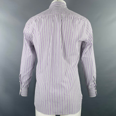 ISAIA Size M Purple White Grey Stripe Cotton Spread Collar Long Sleeve Shirt