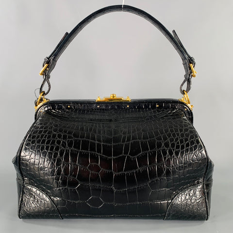 RALPH LAUREN COLLECTION Black Gold Alligator Doctor Handbag