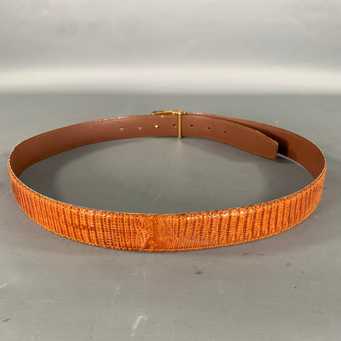 VINTAGE Size 33 Brown Gold Lizard Leather Belt