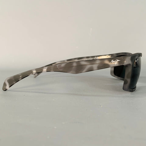 MAUI JIM Puhi Matte Grey Black Marbled Acetate Wrap Around Sunglasses