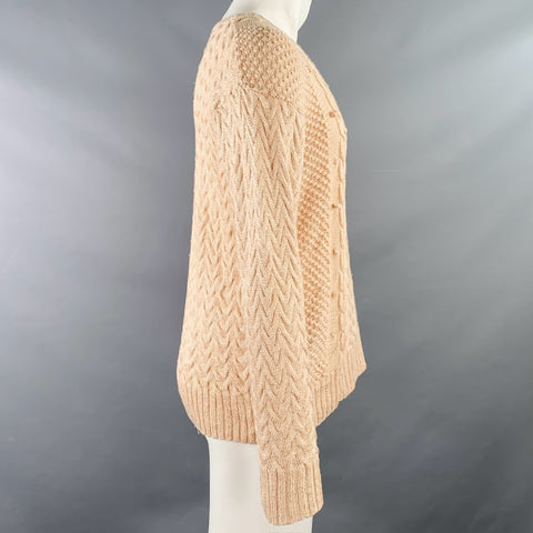 CHARLOTTE LUMLEY Size M Pink Cable Knit Silk Crew Neck Pullover