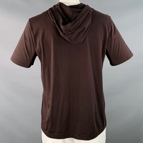 BOTTEGA VENETA Size L Brown Cotton Hoodie Short Sleeve Sweatshirt