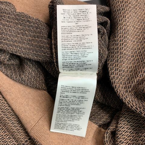 FENDI Taille L Pull à col rond en laine monogramme marron beige