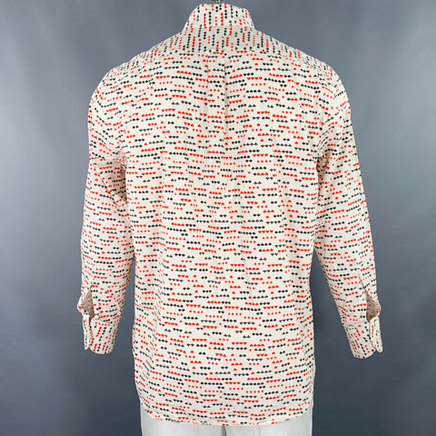 ADAM KIMMEL Size L Off White Red Black Cotton One Pocket Long Sleeve Shirt