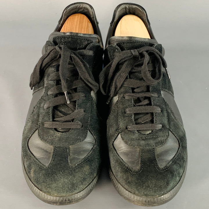 MAISON MARGIELA Size 10 Black Leather Suede Low Top Sneakers