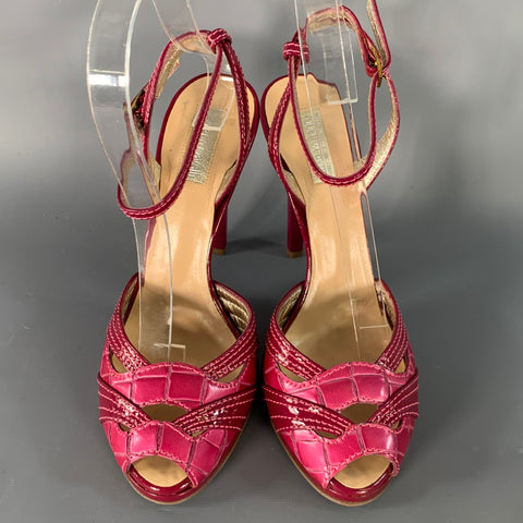 ROBERTO CAVALLI Size 6 Pink Mixed Materials Patent Leather Platform Sandals
