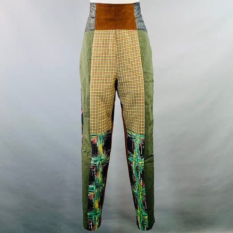 TODD OLDHAM Size 6 Multi Color Wool Blend Patchwork Tapered Casual Pants