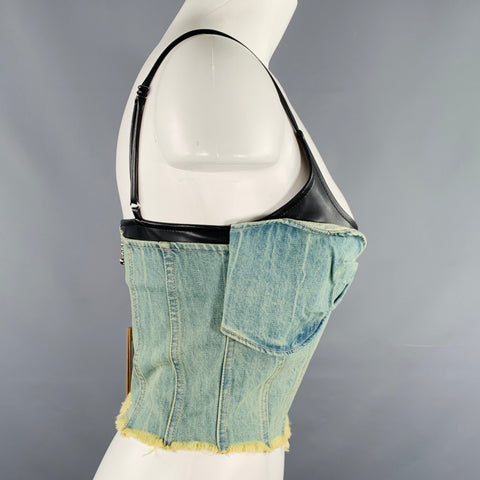 PRIVATE POLICY Size M Twist Front Black Denim Acid Wash Bustier Casual Top