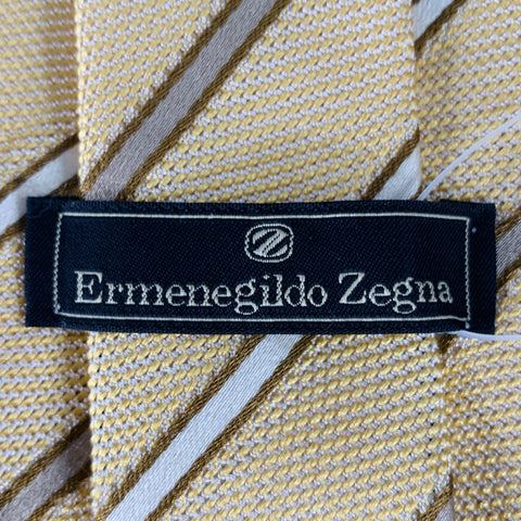 ERMENEGILDO ZEGNA Yellow Taupe Diagonal Stripe Textured Silk Tie