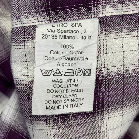 ETRO Size 39 Purple White Plaid Cotton Spread Collar Long Sleeve Shirt