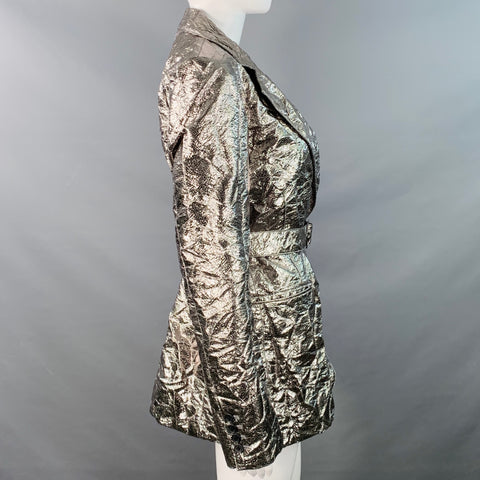 SIES MARJAN Size 6 Metallic Silver Polyester Blend Notch Lapel Belted Jacket